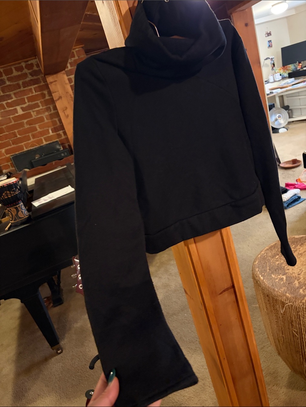 ALO Yoga Black Long Sleeve Cropped Funnel Neck Top